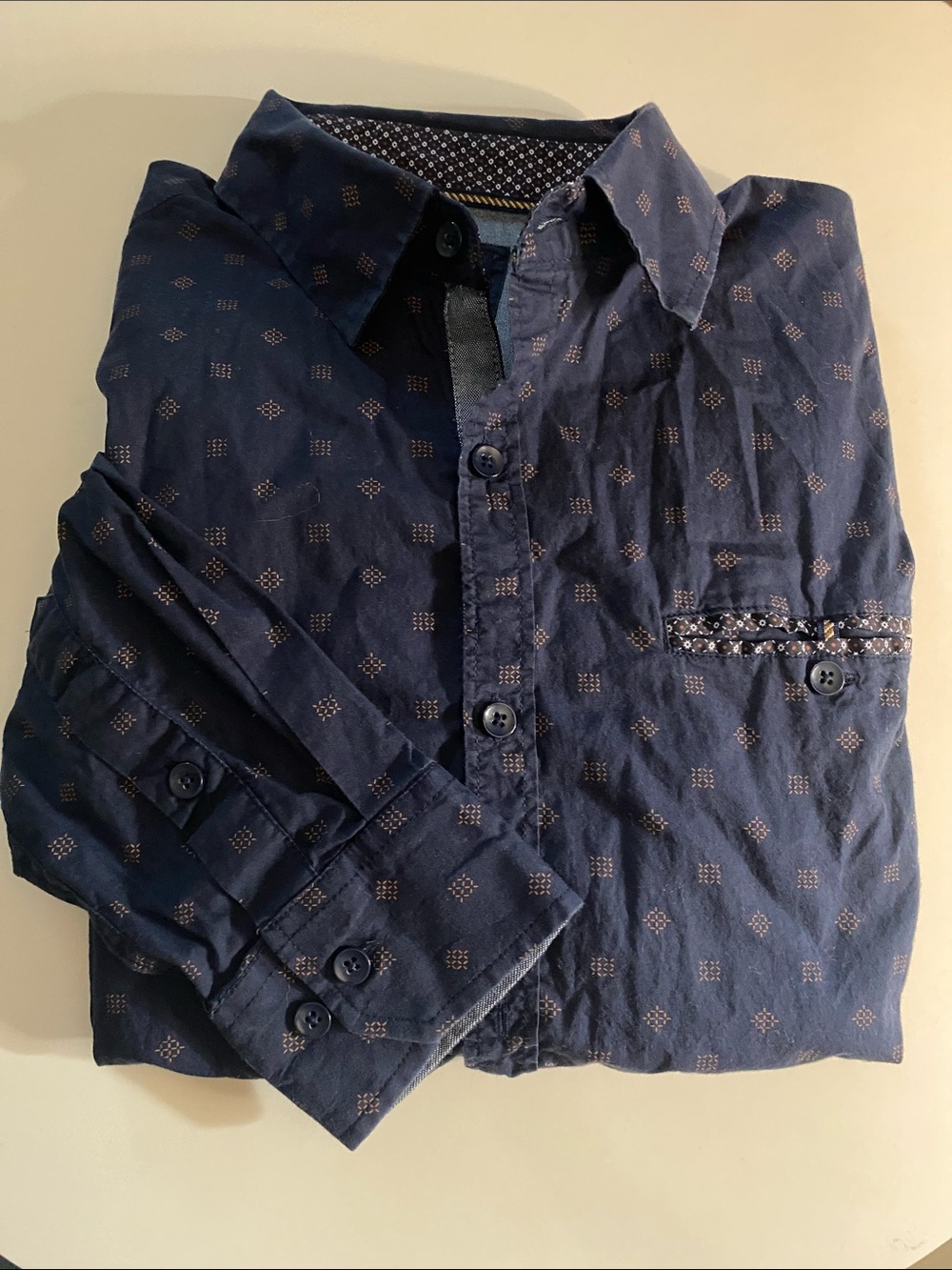 CRAFT FLOW Men's Navy Patterned Long-Sleeve Shirt Size Large